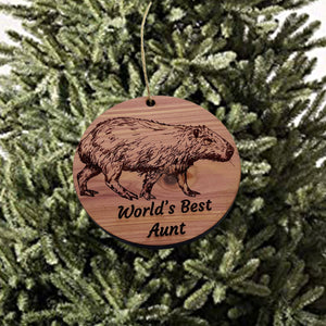 Worlds Best Aunt Capybara - Cedar Ornament