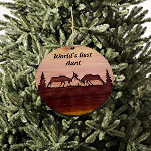 Worlds Best Aunt Elk Battle - Cedar Ornament