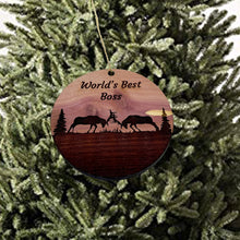 Load image into Gallery viewer, Worlds Best Boss Elk Battle - Cedar Ornament