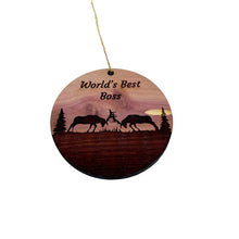 Load image into Gallery viewer, Worlds Best Boss Elk Battle - Cedar Ornament