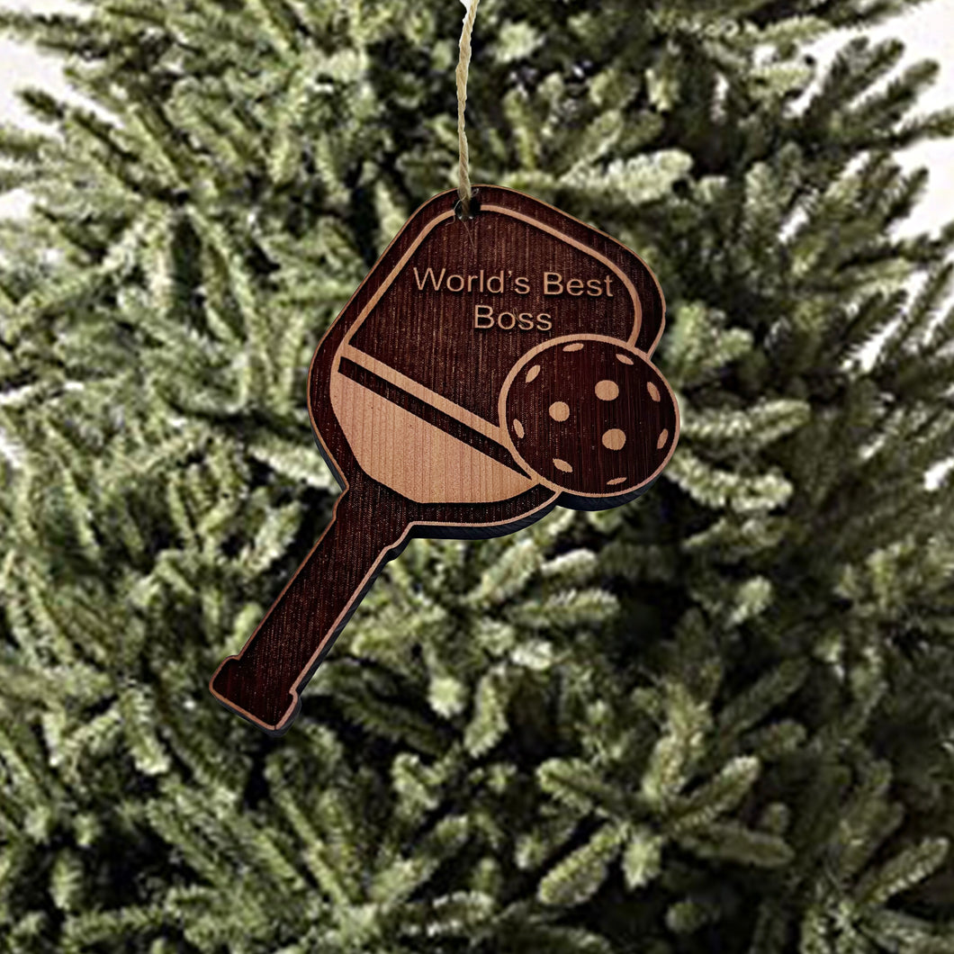 Worlds Best Boss Pickleball - Cedar Ornament