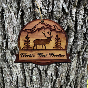 Worlds Best Brother ELK - Cedar Ornament