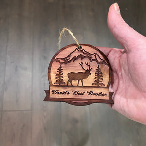 Worlds Best Brother ELK - Cedar Ornament