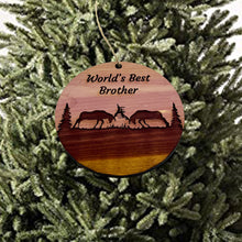 Load image into Gallery viewer, Worlds Best Brother Elk Battle - Cedar Ornament