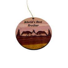 Load image into Gallery viewer, Worlds Best Brother Elk Battle - Cedar Ornament