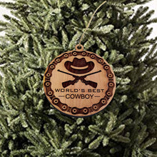 Load image into Gallery viewer, Worlds Best Cowboy Rifles and chains - Cedar Ornament