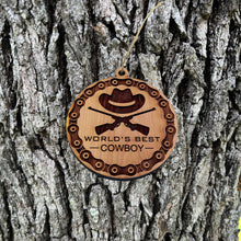 Load image into Gallery viewer, Worlds Best Cowboy Rifles and chains - Cedar Ornament