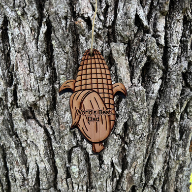 Worlds Best Dad Corn on the cob - Cedar Ornament