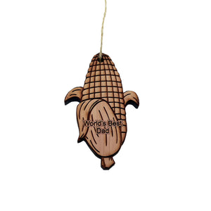 Worlds Best Dad Corn on the cob - Cedar Ornament