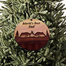 Load image into Gallery viewer, Worlds Best Dad Elk Battle - Cedar Ornament