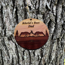 Load image into Gallery viewer, Worlds Best Dad Elk Battle - Cedar Ornament