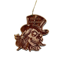 Load image into Gallery viewer, Worlds Best Dad with SKULL and HAT - Cedar Ornament