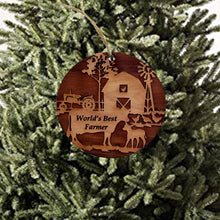 Load image into Gallery viewer, Worlds Best Farmer Farm Scene - Cedar Ornament