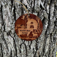 Load image into Gallery viewer, Worlds Best Farmer Farm Scene - Cedar Ornament