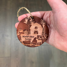 Load image into Gallery viewer, Worlds Best Farmer Farm Scene - Cedar Ornament