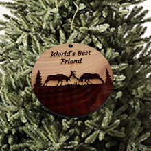 Load image into Gallery viewer, Worlds Best Friend Elk Battle - Cedar Ornament