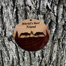 Load image into Gallery viewer, Worlds Best Friend Elk Battle - Cedar Ornament