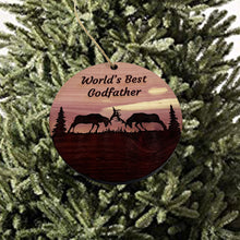 Load image into Gallery viewer, Worlds Best Godfather Elk Battle - Cedar Ornament