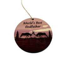 Load image into Gallery viewer, Worlds Best Godfather Elk Battle - Cedar Ornament