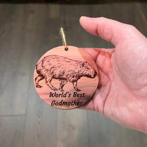 Worlds Best Godmother Capybara - Cedar Ornament