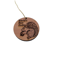 Load image into Gallery viewer, Worlds Best Godmother Squirrel and Nut - Cedar Ornament