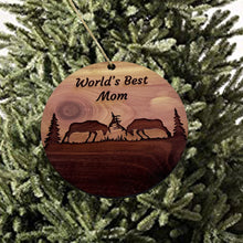 Load image into Gallery viewer, Worlds Best Mom Elk Battle - Cedar Ornament