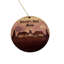 Load image into Gallery viewer, Worlds Best Mom Elk Battle - Cedar Ornament