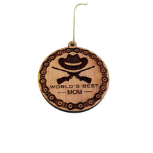 Load image into Gallery viewer, Worlds Best Mom Rifles and chains - Cedar Ornament