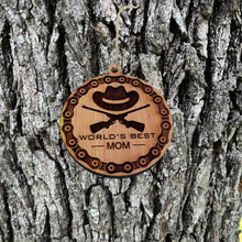 Load image into Gallery viewer, Worlds Best Mom Rifles and chains - Cedar Ornament