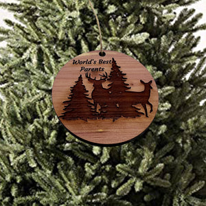 Worlds Best Parents Buck and Doe - Cedar Ornament