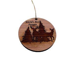 Worlds Best Parents Buck and Doe - Cedar Ornament