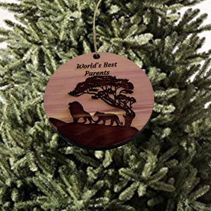 Worlds Best Parents Lion Couple - Cedar Ornament