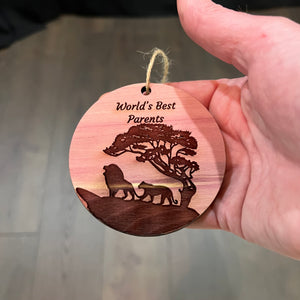 Worlds Best Parents Lion Couple - Cedar Ornament