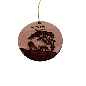 Worlds Best Parents Lion Couple - Cedar Ornament