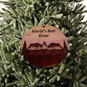 Worlds Best Sister Elk Battle - Cedar Ornament