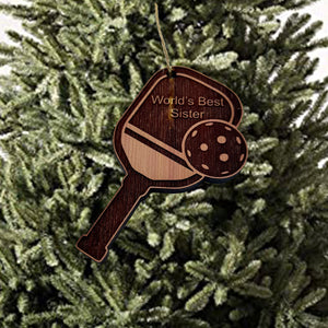 Worlds Best Sister Pickleball - Cedar Ornament