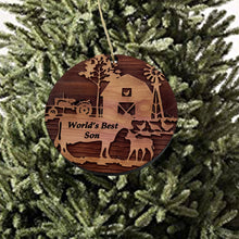 Load image into Gallery viewer, Worlds Best Son Farm Scene - Cedar Ornament