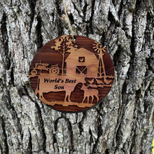 Load image into Gallery viewer, Worlds Best Son Farm Scene - Cedar Ornament