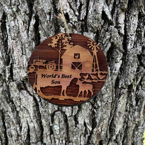 Worlds Best Son Farm Scene - Cedar Ornament