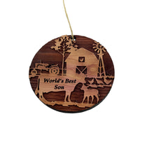 Load image into Gallery viewer, Worlds Best Son Farm Scene - Cedar Ornament