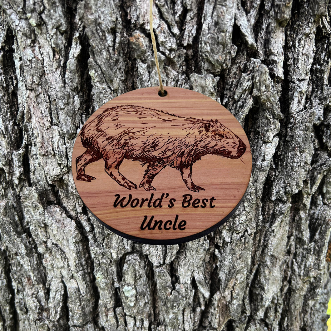 Worlds Best Uncle Capybara - Cedar Ornament