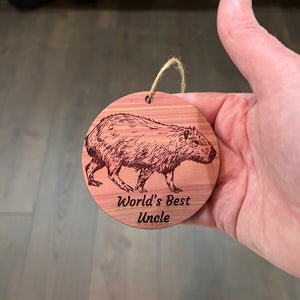 Worlds Best Uncle Capybara - Cedar Ornament