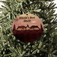 Load image into Gallery viewer, Worlds Best Uncle Elk Battle - Cedar Ornament