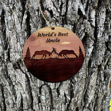 Load image into Gallery viewer, Worlds Best Uncle Elk Battle - Cedar Ornament