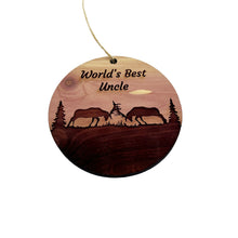 Load image into Gallery viewer, Worlds Best Uncle Elk Battle - Cedar Ornament