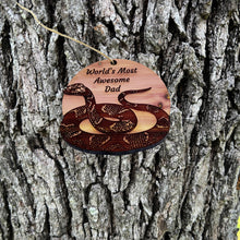 Load image into Gallery viewer, Worlds Most Awesome Dad Snake - Cedar Ornament