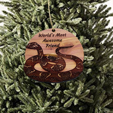 Load image into Gallery viewer, Worlds Most Awesome Friend Snake - Cedar Ornament