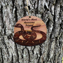 Load image into Gallery viewer, Worlds Most Awesome Friend Snake - Cedar Ornament