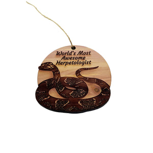 Worlds Most Awesome Herpetologist Snake - Cedar Ornament