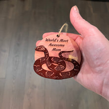 Load image into Gallery viewer, Worlds Most Awesome Mom Snake - Cedar Ornament